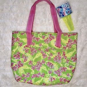 Lilly Pulitzer Lime Green Seahorse Cooler Tote + Drink Holder